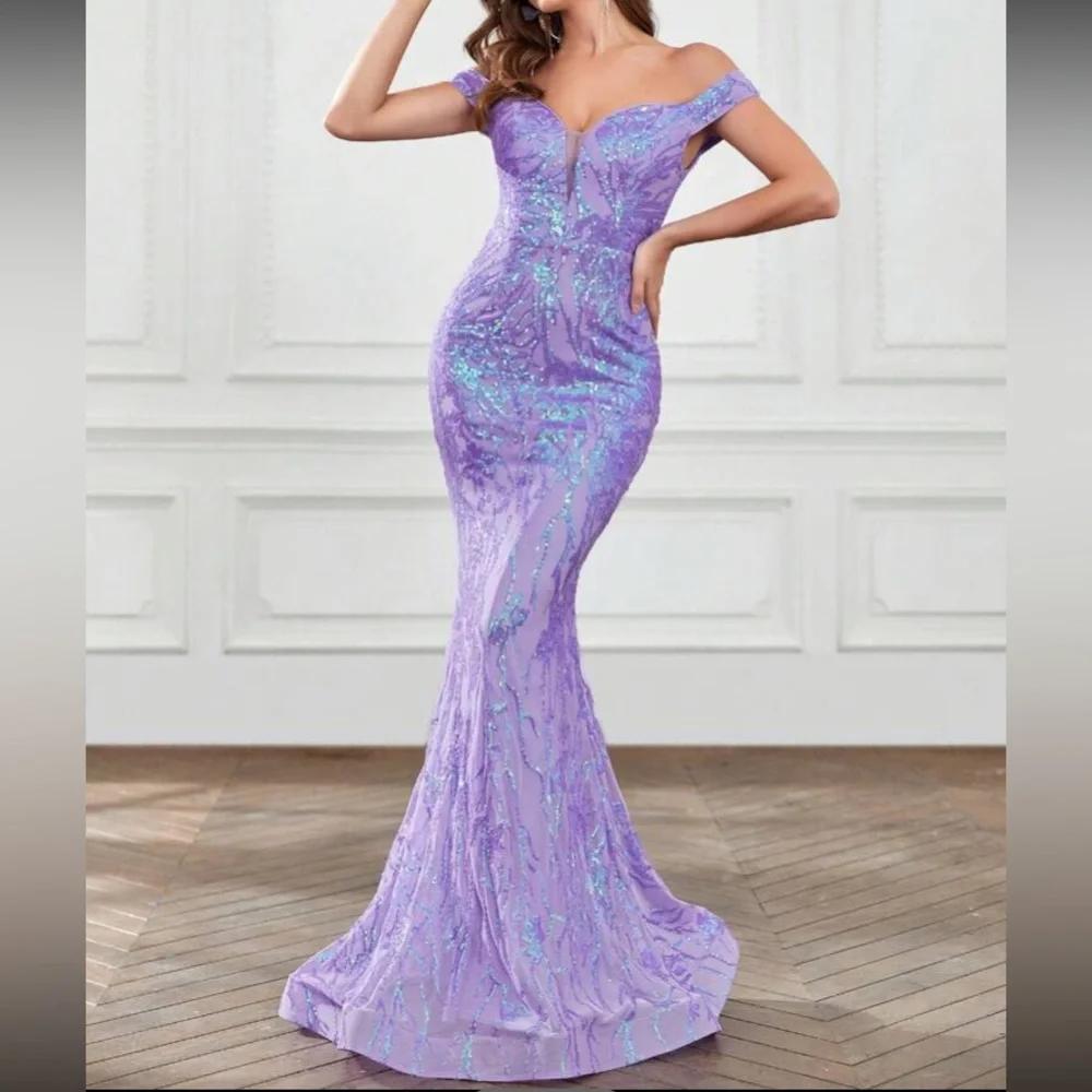Luxe lace up back mermaid hem party formal sequins dress_4